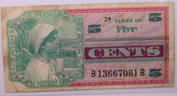 5 Cent, Military Payment Certificate, (MPC), Affordable Circulated Currency., STORE SALE #035182