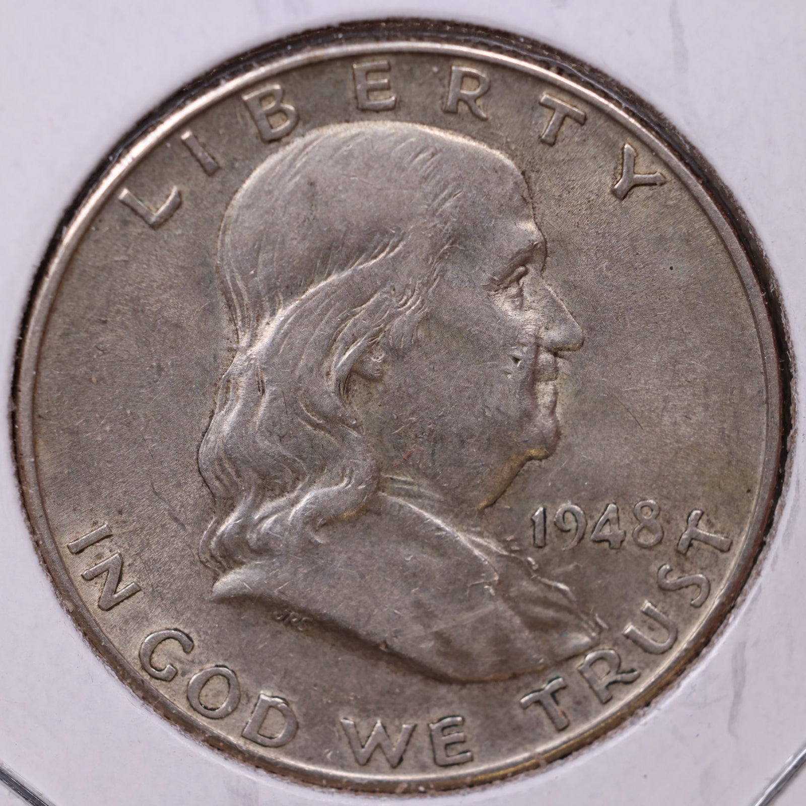 1948-D Ben Franklin Half Dollar, Very Fine+ Good Circulated Coin. Store #HR1464