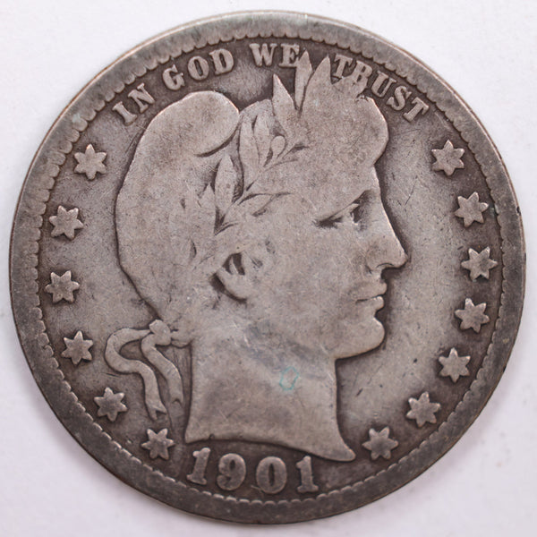 1901 Barber Silver Quarter, Very Good Circulated Coin, Store #QR0420