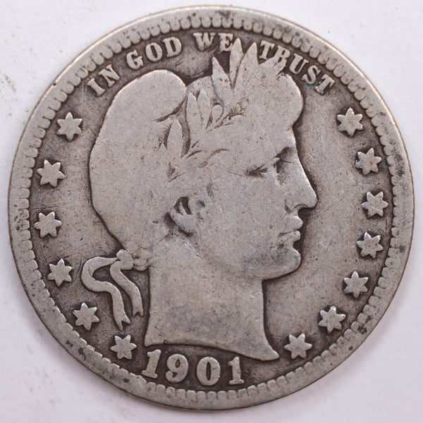 1901 Barber Silver Quarter, Very Good+ Circulated Coin, Store #QR0423
