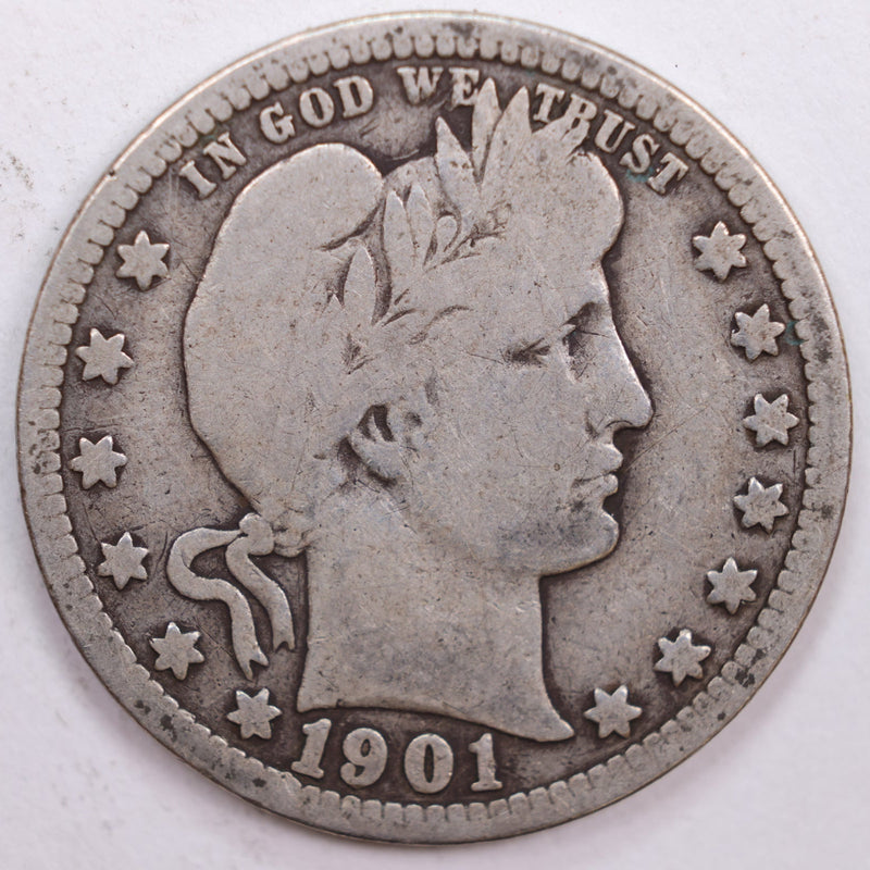 1901 Barber Silver Quarter, Very Good+ Circulated Coin, Store