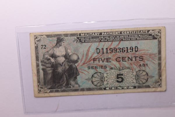 5 Cent, Military Payment Certificate, (MPC), Affordable Circulated Currency., STORE SALE #035190