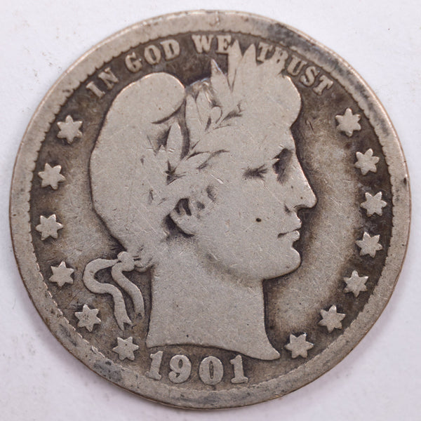 1901 Barber Silver Quarter, Very Good+ Circulated Coin, Store #QR0424