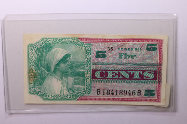 5 Cent, Military Payment Certificate, (MPC), Affordable Circulated Currency., STORE SALE #035198