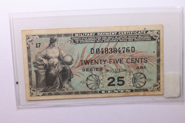 25 Cent, Military Payment Certificate, (MPC), Affordable Circulated Currency., STORE SALE #035200