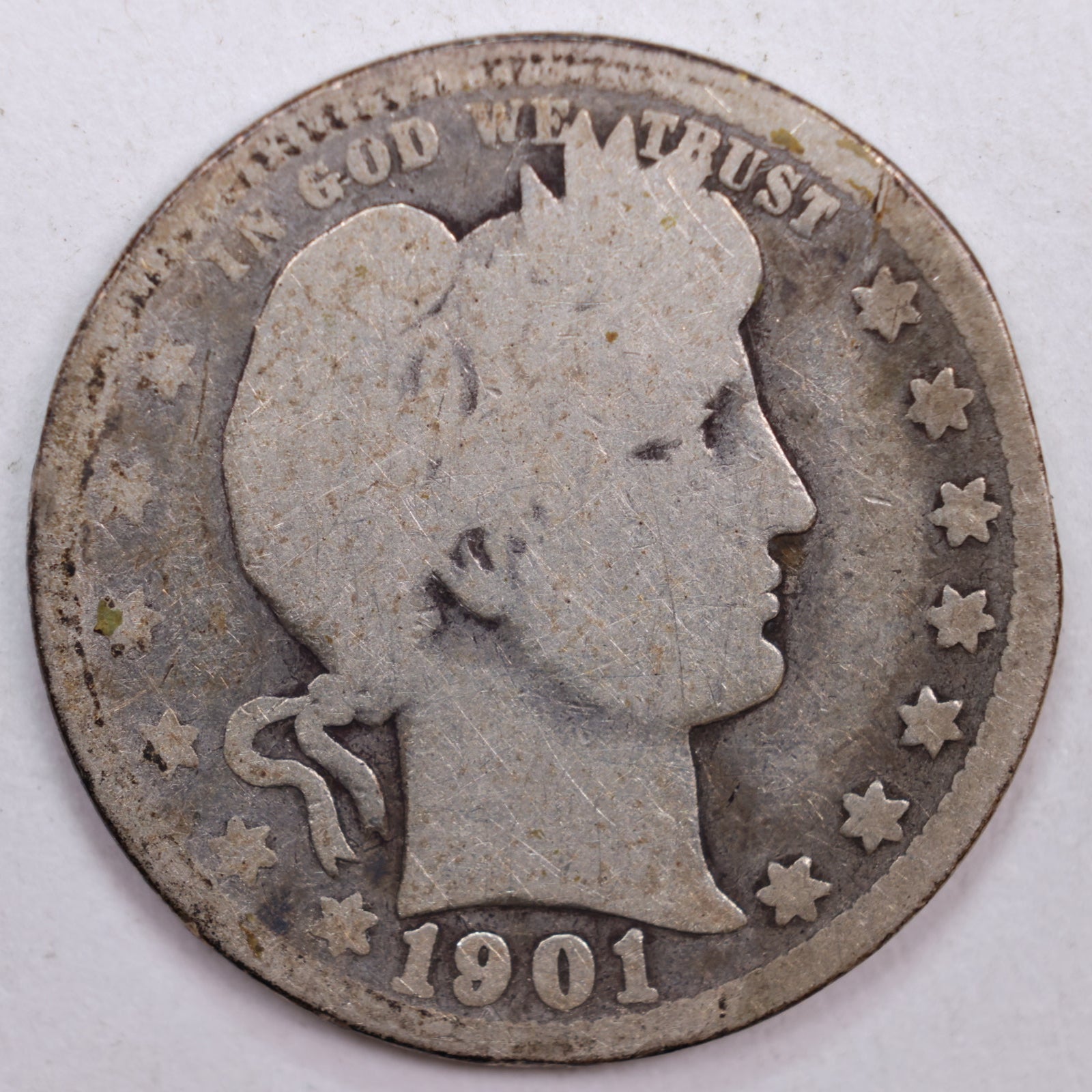 1901-O Barber Silver Quarter, Fair Circulated Coin, Store #QR0426