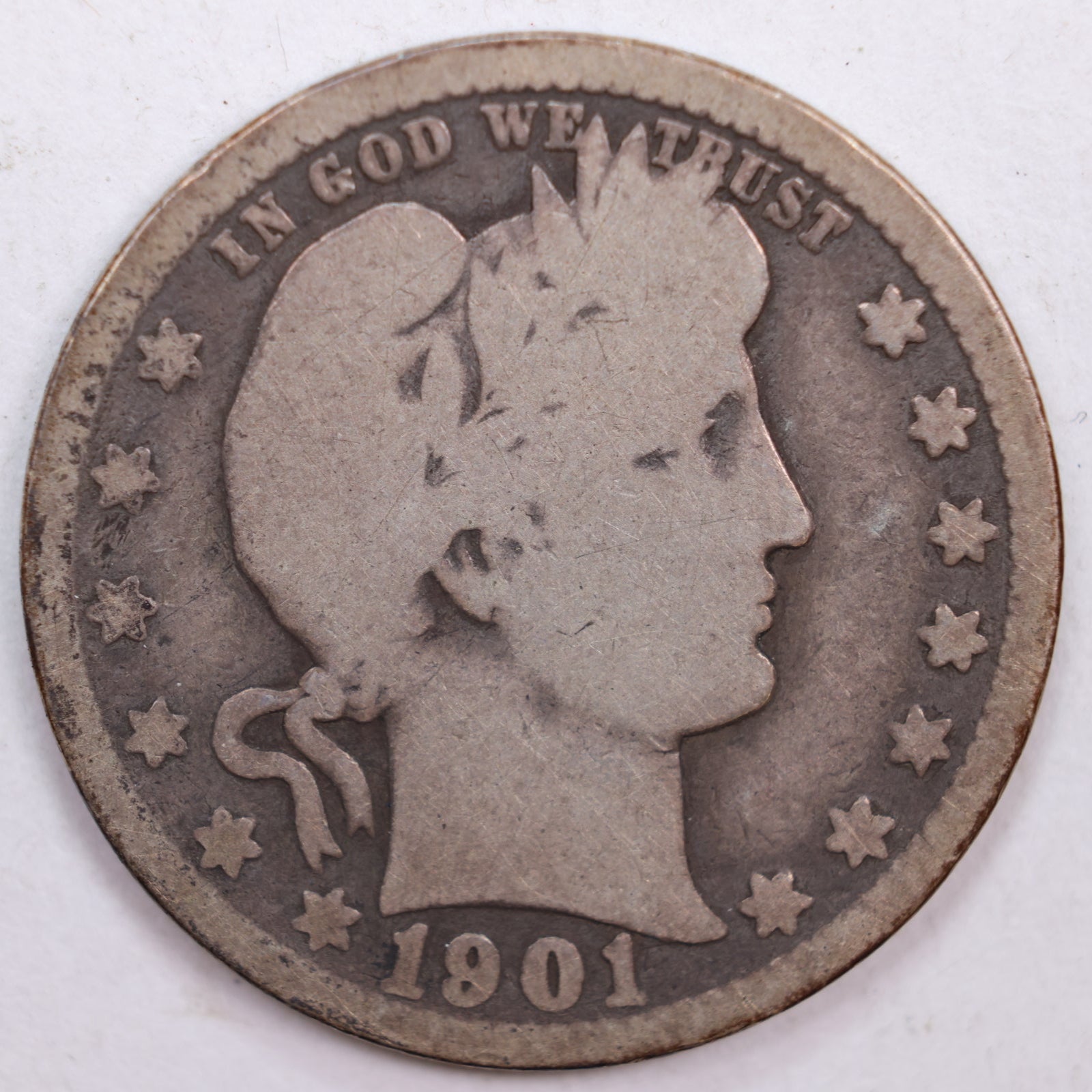 1901-O Barber Silver Quarter, Fair Circulated Coin, Store #QR0428