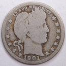 1901-O Barber Silver Quarter, Good Circulated Coin, Store