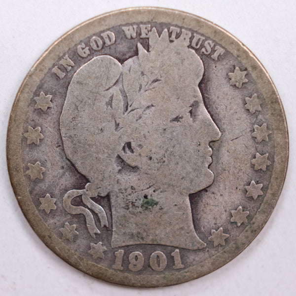 1901-O Barber Silver Quarter, Fair Circulated Coin, Store #QR0429
