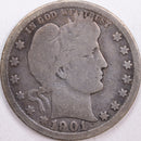1901-O Barber Silver Quarter, Very Good Circulated Coin, Store