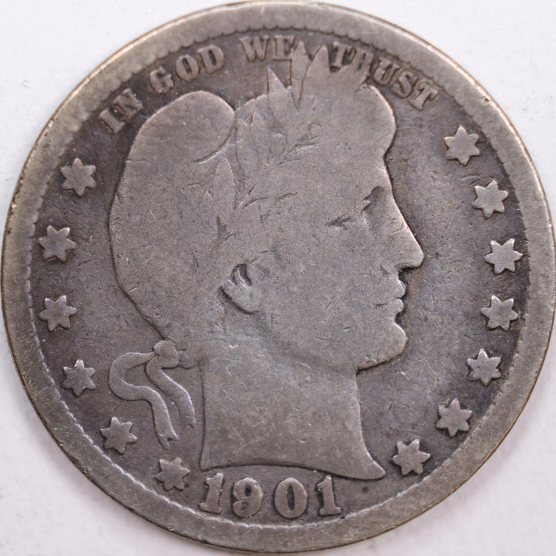 1901-O Barber Silver Quarter, Very Good Circulated Coin, Store