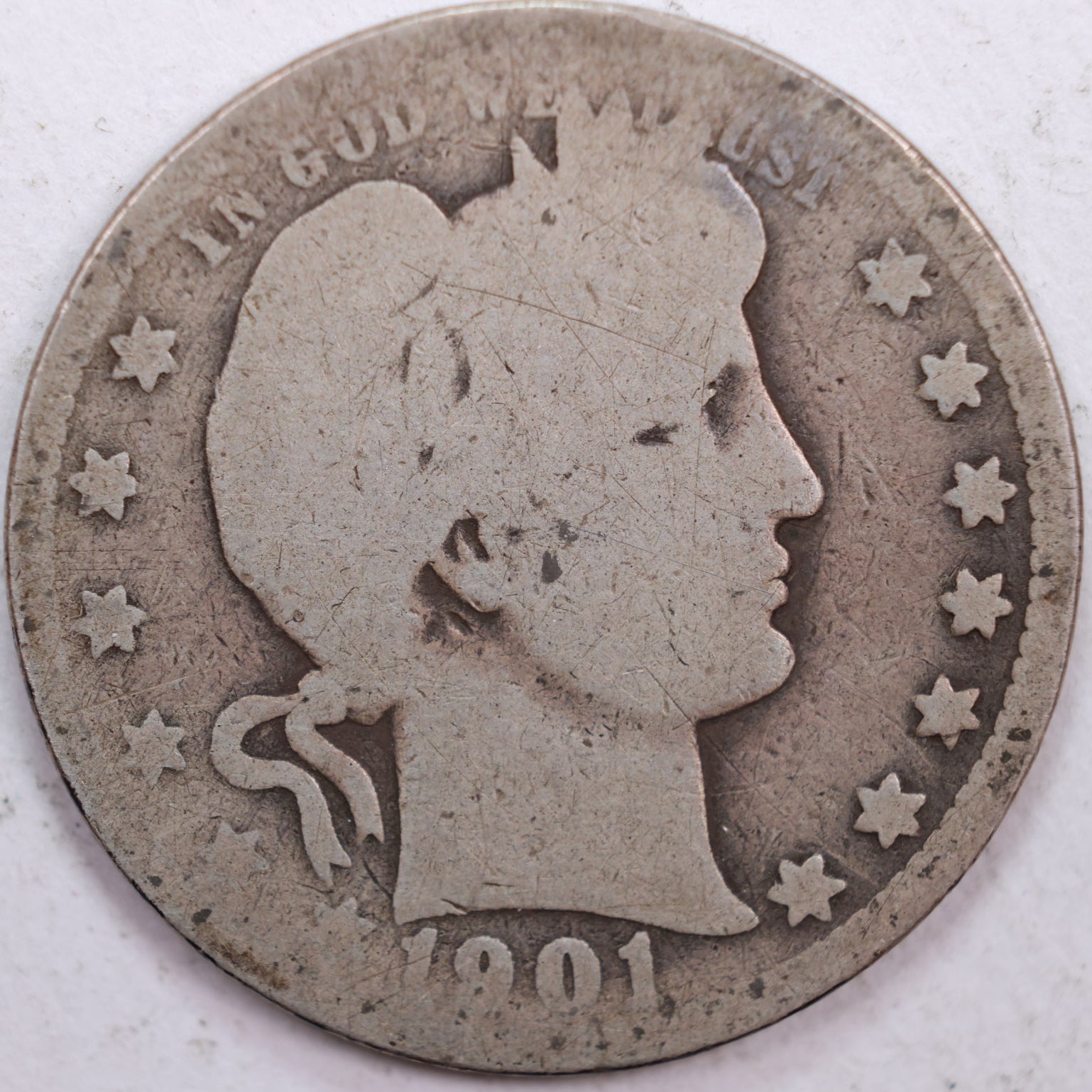 1901-O Barber Silver Quarter, Fair Circulated Coin, Store #QR0431
