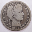 1902 Barber Silver Quarter, Very Good Circulated Coin, Store