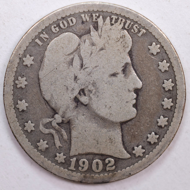 1902 Barber Silver Quarter, Very Good Circulated Coin, Store