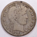 1902-O Barber Silver Quarter, Very Good Circulated Coin, Store