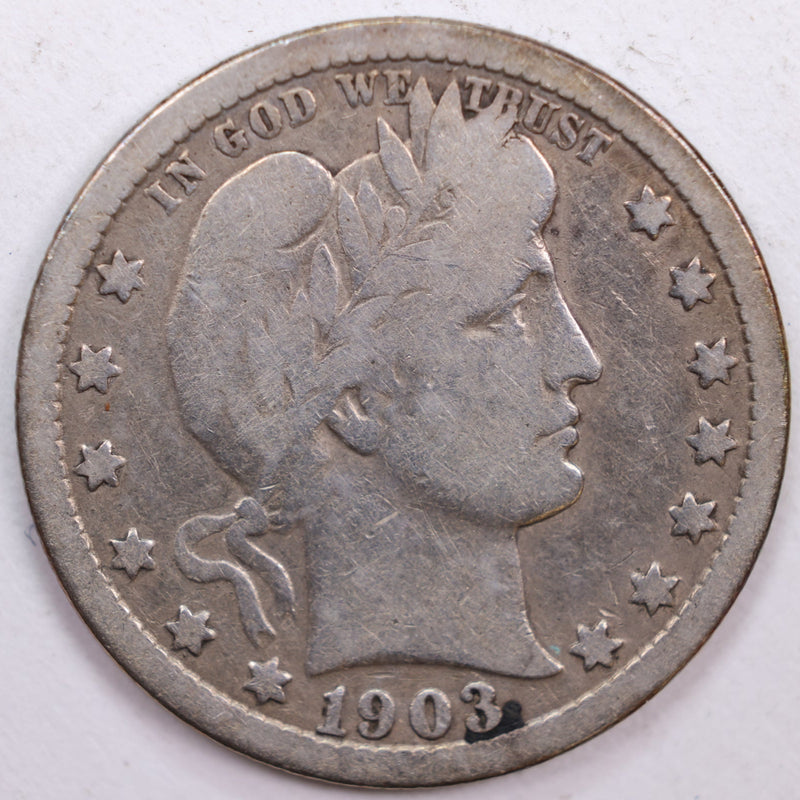 1903 Barber Silver Quarter, Very Good Circulated Coin, Store