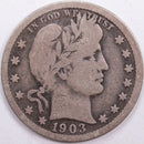 1903 Barber Silver Quarter, Very Good Circulated Coin, Store