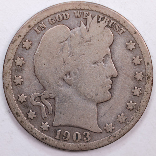 1903 Barber Silver Quarter, Very Good Circulated Coin, Store #QR0439