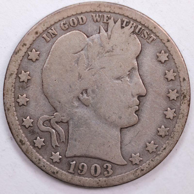 1903 Barber Silver Quarter, Very Good Circulated Coin, Store