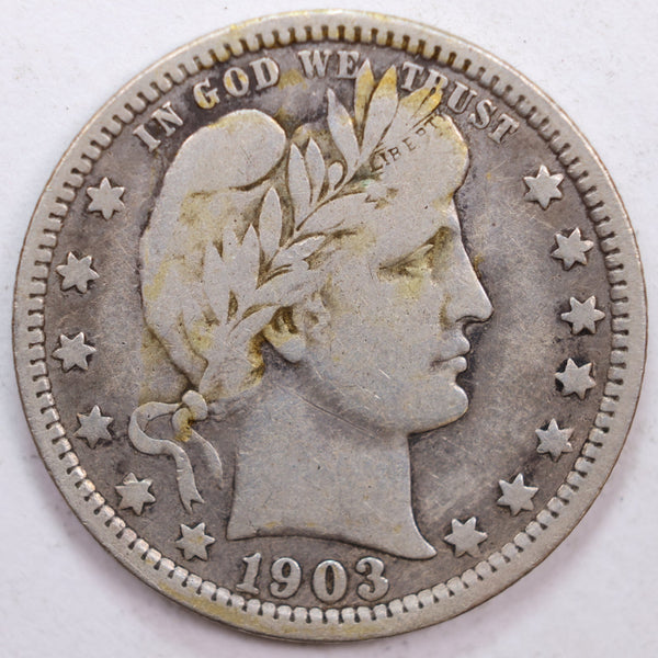 1903-O Barber Silver Quarter, Fine Circulated Coin, Store #QR0441