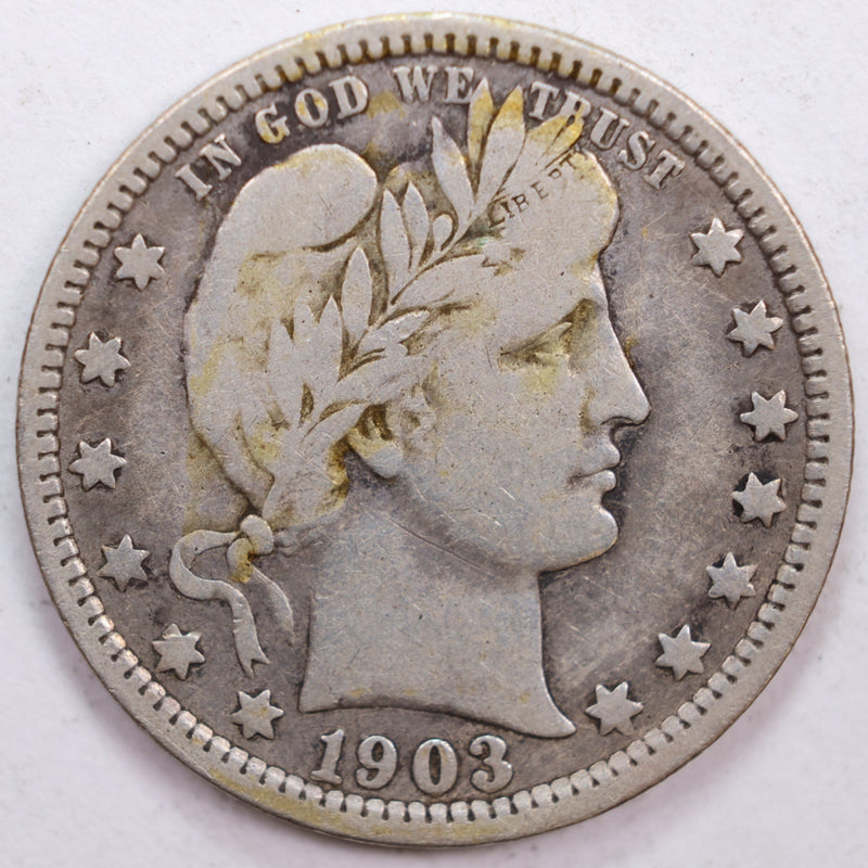 1903-O Barber Silver Quarter, Fine Circulated Coin, Store