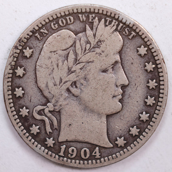 1904 Barber Silver Quarter, FIne Circulated Coin, Store #QR0444