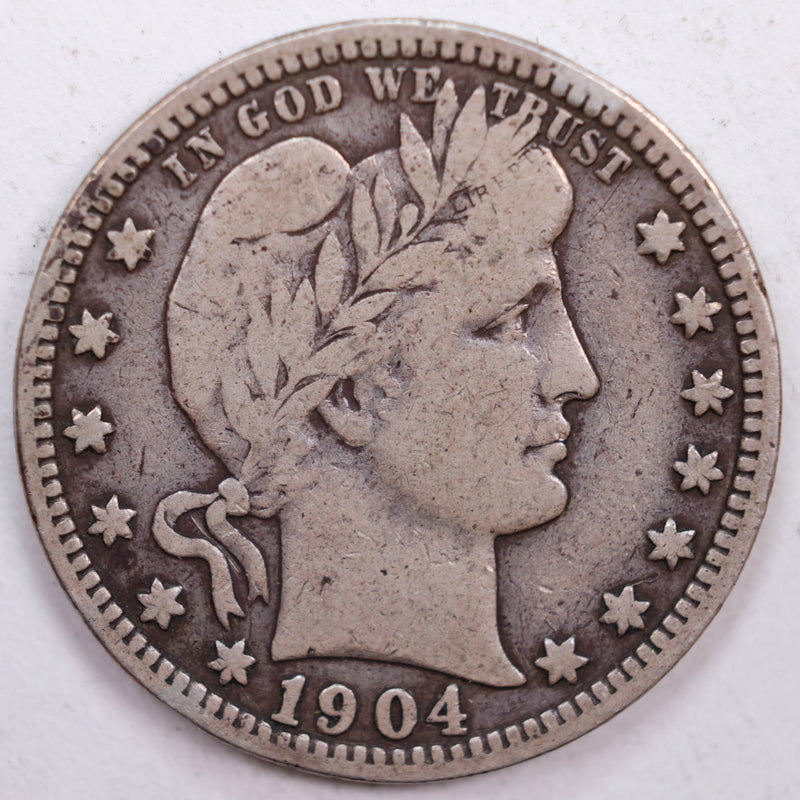 1904 Barber Silver Quarter, FIne Circulated Coin, Store