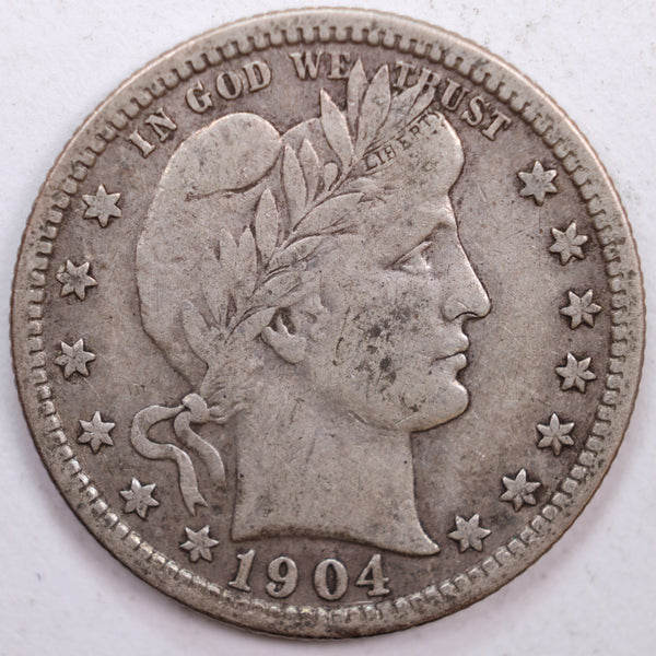 1904 Barber Silver Quarter, Fine Circulated Coin, Store #QR0448