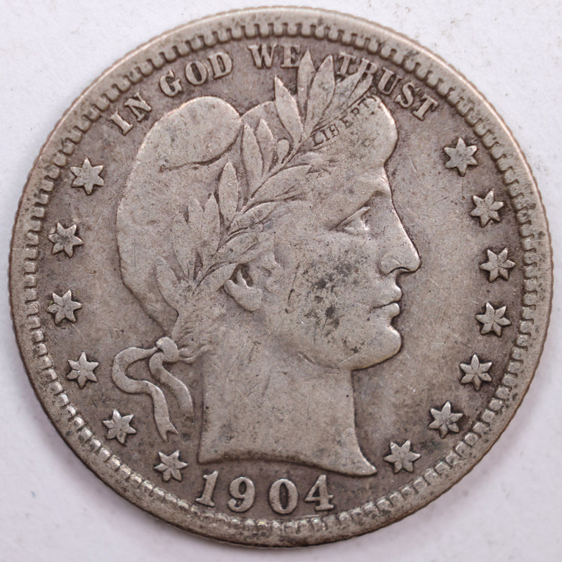 1904 Barber Silver Quarter, Fine Circulated Coin, Store