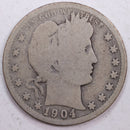 1904-O Barber Silver Quarter, Good Circulated Coin, Store