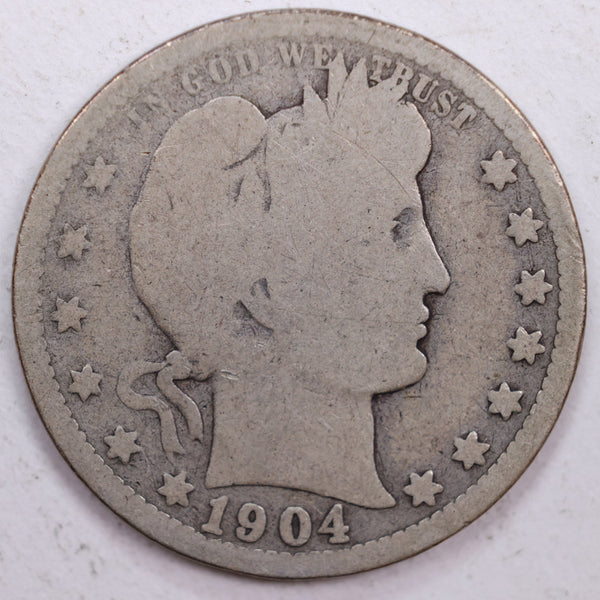 1904-O Barber Silver Quarter, Good Circulated Coin, Store #QR0451