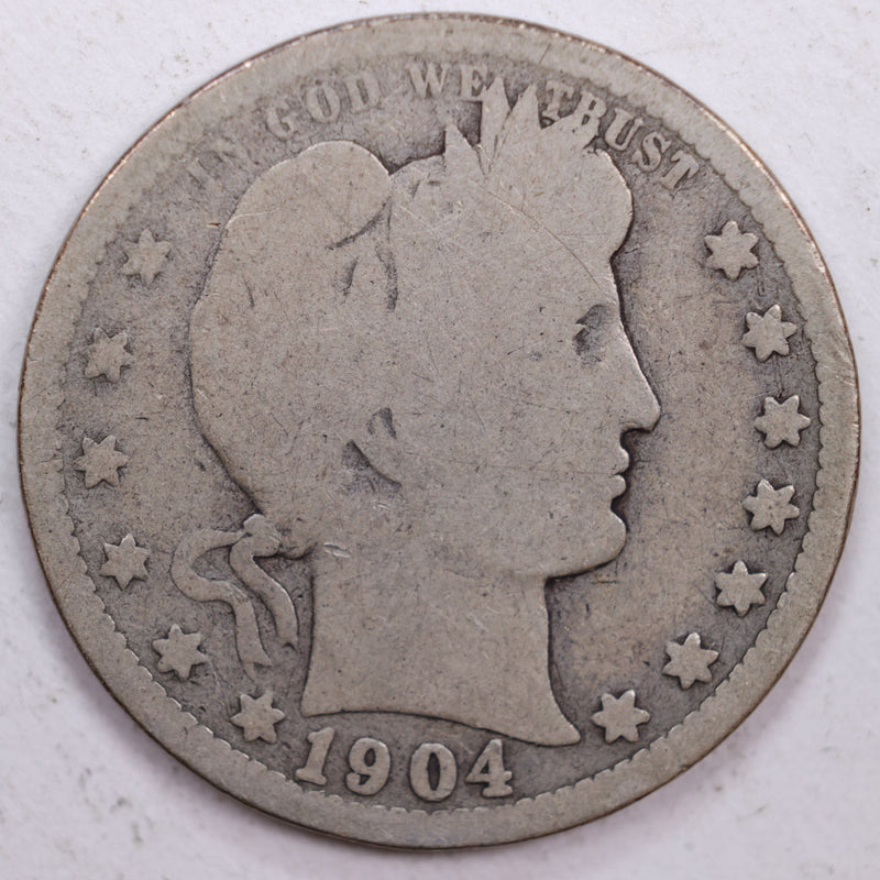1904-O Barber Silver Quarter, Good Circulated Coin, Store