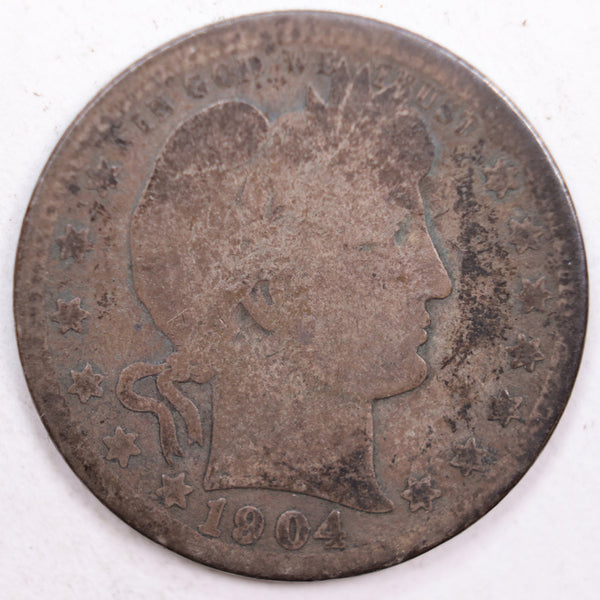 1904-O Barber Silver Quarter, Fair Circulated Coin, Store #QR0453