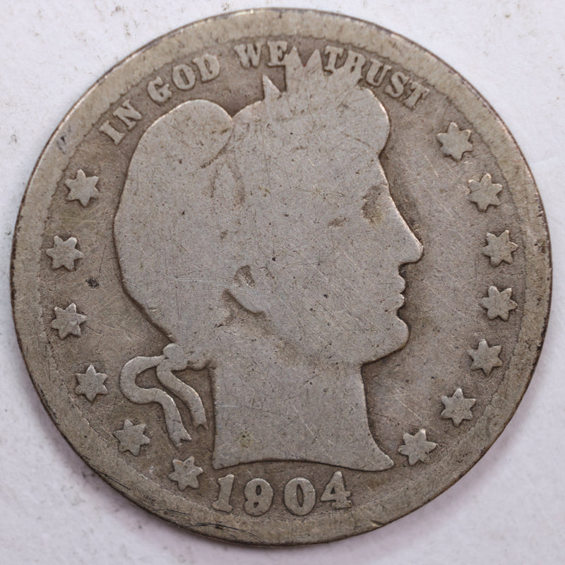 1904-O Barber Silver Quarter, Fair Circulated Coin, Store