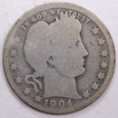 1904-O Barber Silver Quarter, Fair Circulated Coin, Store
