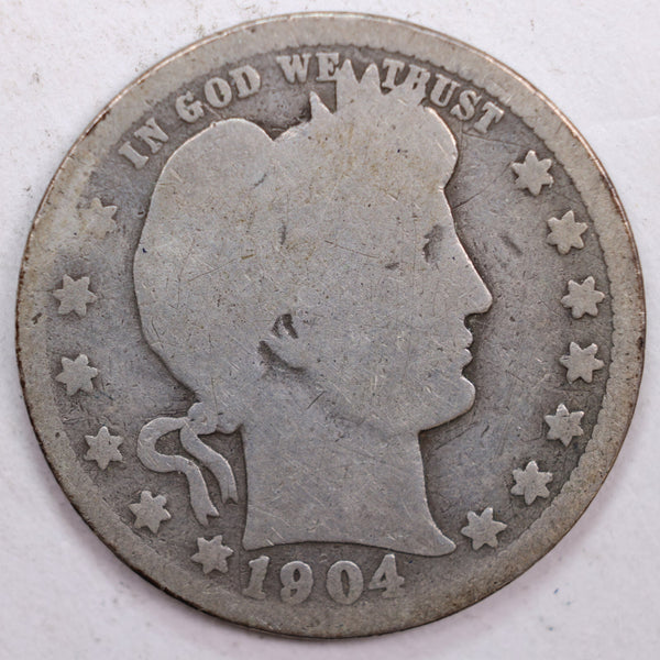 1904-O Barber Silver Quarter, Fair Circulated Coin, Store #QR0455