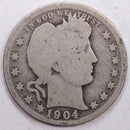 1904-O Barber Silver Quarter, Good Circulated Coin, Store