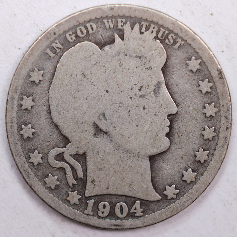 1904-O Barber Silver Quarter, Good Circulated Coin, Store