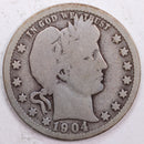 1904-O Barber Silver Quarter, Good Circulated Coin, Store