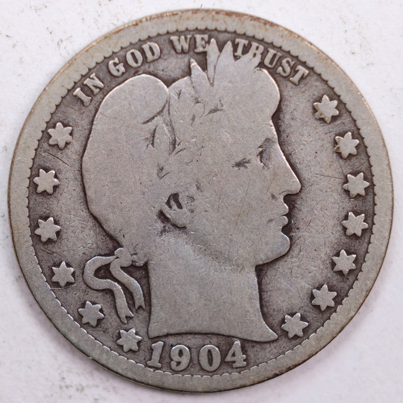 1904-O Barber Silver Quarter, Good Circulated Coin, Store