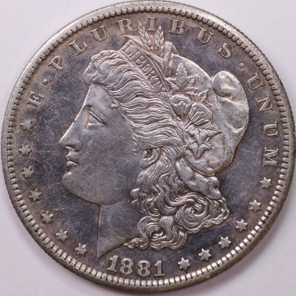 1881-S Morgan Silver Dollar, About Uncirculated Coin, Store #DR0014