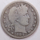 1904-O Barber Silver Quarter, Very Good Circulated Coin, Store