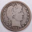 1905 Barber Silver Quarter, Very Good Circulated Coin, Store