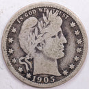 1905 Barber Silver Quarter, Very Good Circulated Coin, Store