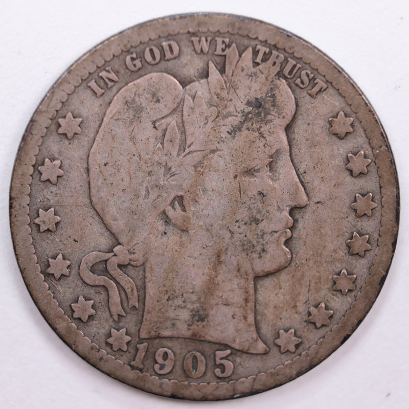 1905-S Barber Silver Quarter, Good+ Circulated Coin, Store