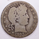 1905-S Barber Silver Quarter, Good Circulated Coin, Store