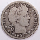 1905-S Barber Silver Quarter, Very Good Circulated Coin, Store