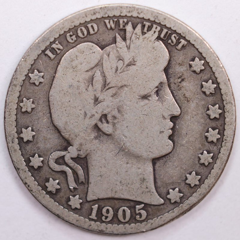 1905-S Barber Silver Quarter, Very Good Circulated Coin, Store