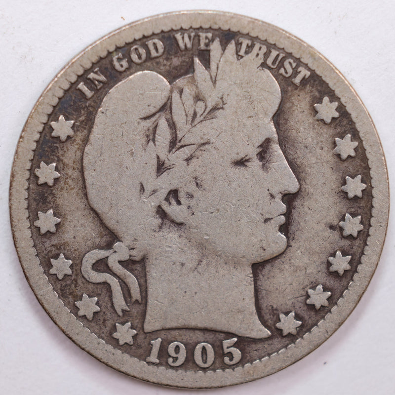 1905-S Barber Silver Quarter, Very Good Circulated Coin, Store