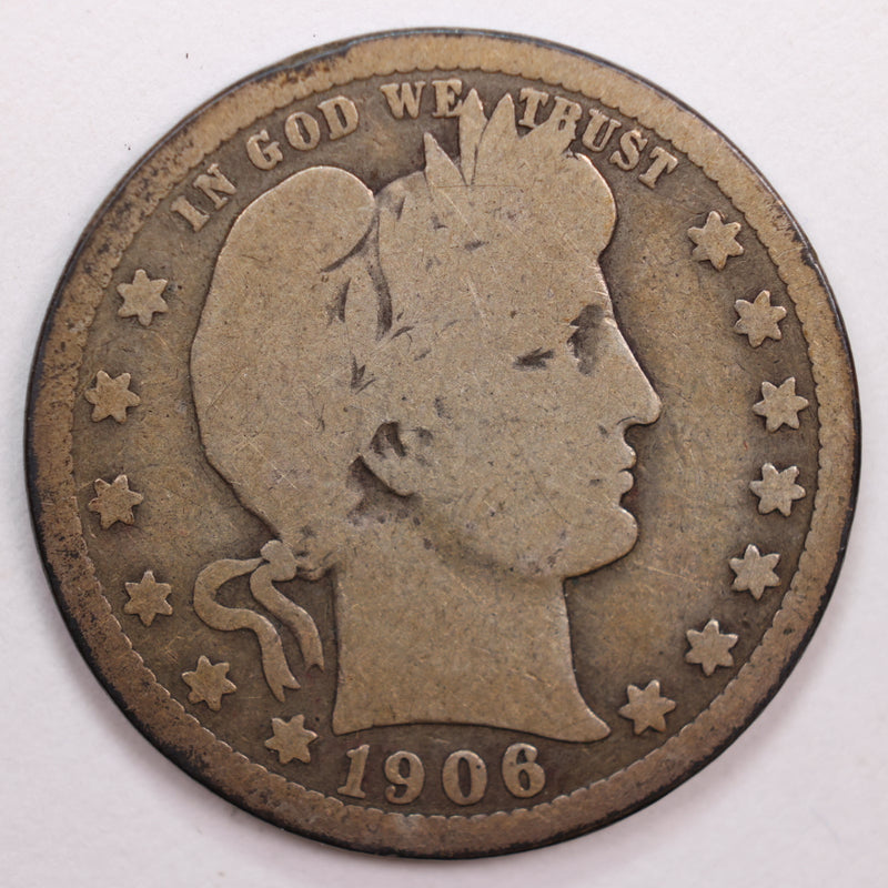 1906 Barber Silver Quarter, Good Circulated Coin, Store